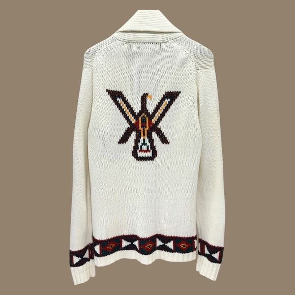 Vintage Campus Cardigan Sweater Mens Large Aztec Western Bird Academia Prep 80s - Picture 2 of 10